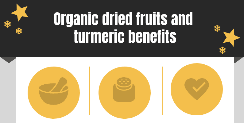 Organic dried fruits and turmeric benefits