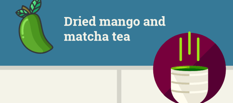 Dried mango and matcha tea